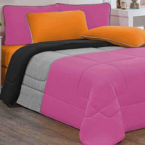 Edredom Malha 100% Algodão Urbano 1 Peça Casal - Pink-mescla-preto