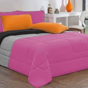 Edredom Malha 100% Algodão Urbano 1 Peça Solteiro - Pink-mescla-preto