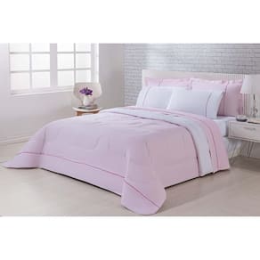 Kit Edredom 100% Algodão Percal 150 Fios Dupla Face Casal Gran Moratta 3 Peças - Rosa-branco