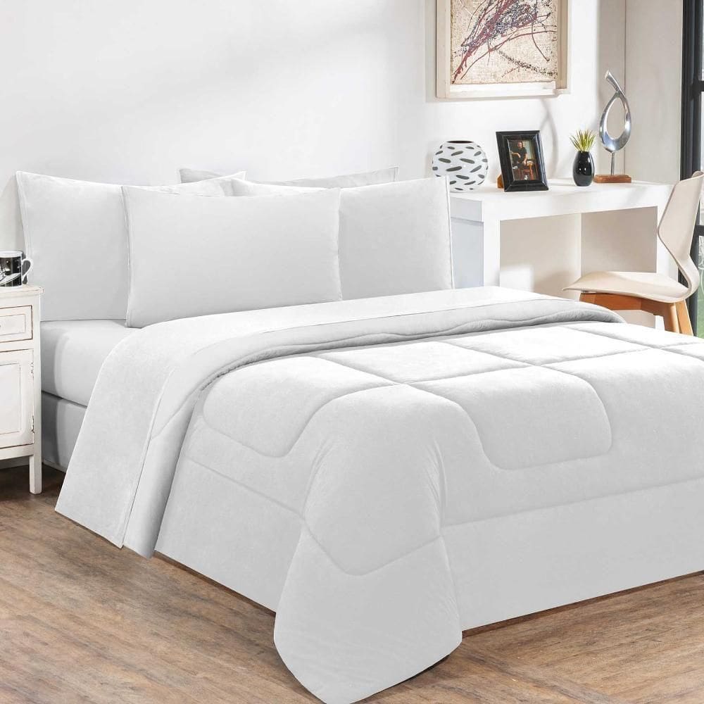 Kit Edredom Malha 100% Algodão Gran Moratta 2 Peças Solteiro - Branco-branco