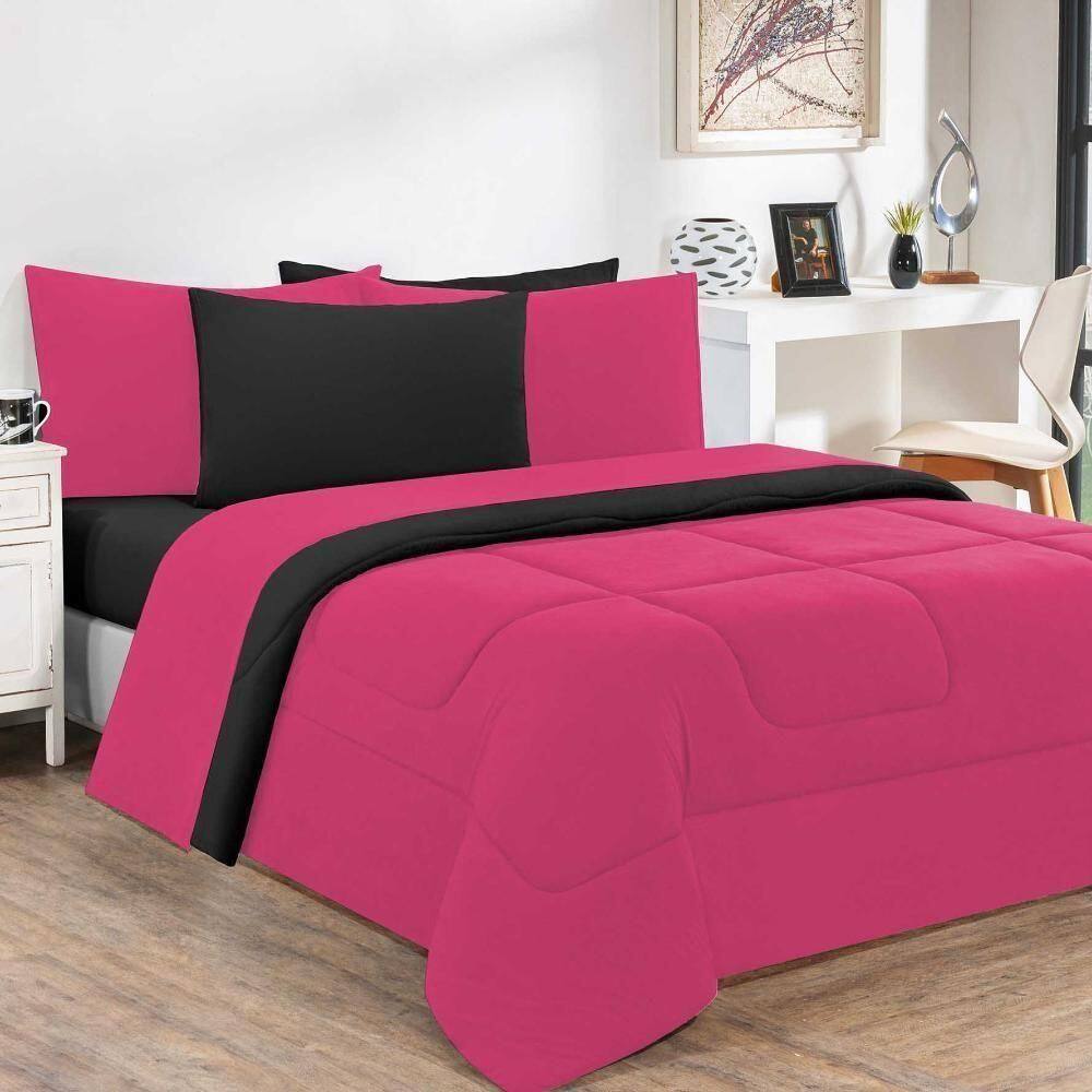 Edredom Malha 100% Algodão Gran Moratta 1 Peça Casal - Pink -preto
