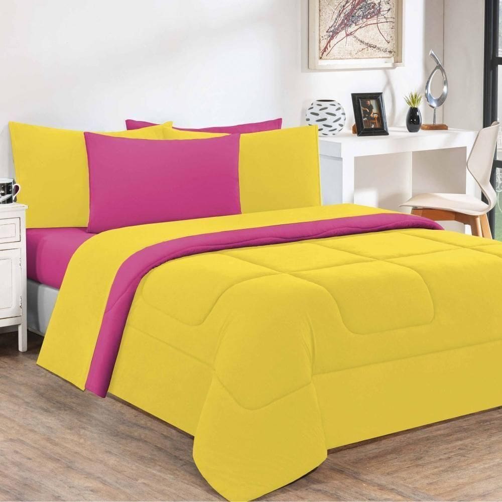Edredom Malha 100% Algodão Gran Moratta 1 Peça Solteiro - Amarelo-pink