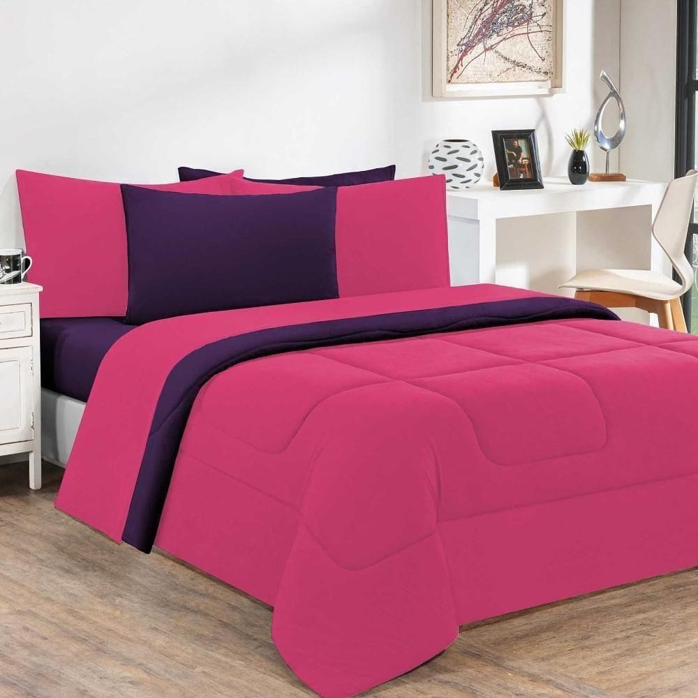 Edredom Malha 100% Algodão Gran Moratta 1 Peça Solteiro - Pink -roxo