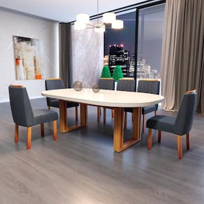 Sala de Jantar 196x90 Karen MDF/Vidro 6 Cadeiras Bom Pastor