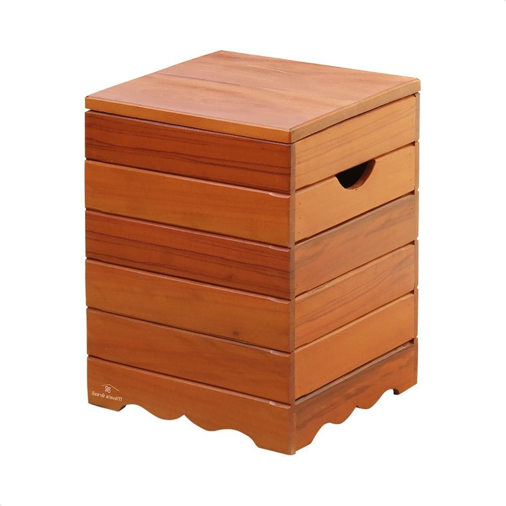 Banqueta Baú Ripado Madeira Maciça Natural