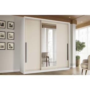 Guarda Roupas 3 Portas de Correr de (1 c/ espelho) e 4 Gavetas Valência Branco/Creme - Politorno