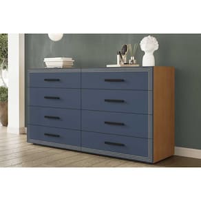Cômoda de Quarto Valência c/ 8 Gavetas Freijo/Azul - Politorno