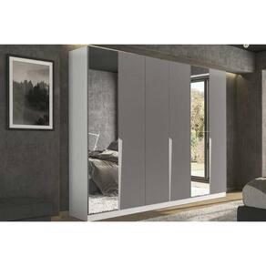 Guarda Roupa 6 Portas (2 c/ Espelho) e 4 Gavetas Porto Branco/Cinza - Politorno