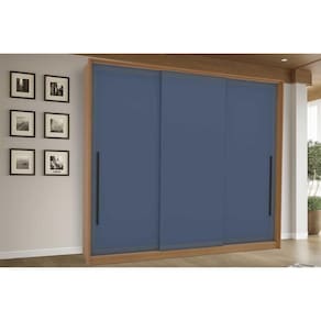 Guarda Roupas 3 Portas de Correr de e 4 Gavetas Valência Freijo/Azul - Politorno