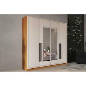 Guarda Roupa 4 Portas (2 c/ Espelho) e 4 Gavetas Valência Freijo/Creme - Politorno
