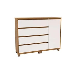 Cômoda Casal Coimbra c/ 4 Gavetas e 1 Portas Freijo/Off White - Politorno