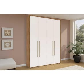Guarda Roupa 4 Portas e 3 Gavetas Coimbra Freijo/Off White - Politorno