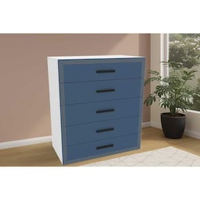 Cômoda Solteiro Valência c/ 5 Gavetas Branco/Azul - Politorno