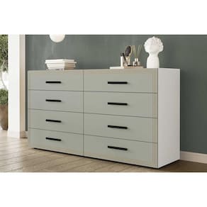 Cômoda Solteiro Valência c/ 8 Gavetas Branco/Verde - Politorno