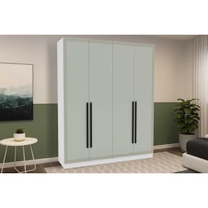 Guarda Roupa 4 Portas e 4 Gavetas Valência Branco/Verde - Politorno