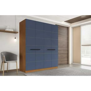Guarda Roupa Casal 4 Portas e 4 Gavetas Lisboa Freijo/Azul - Politorno