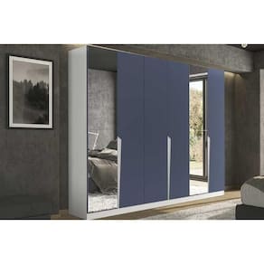Guarda Roupa 6 Portas (2 c/ Espelho) e 4 Gavetas Porto Branco/Azul - Politorno