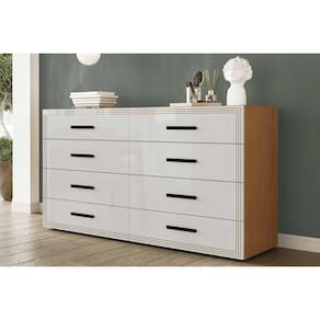 Cômoda Casal Valência c/ 8 Gavetas Freijo/Branco - Politorno