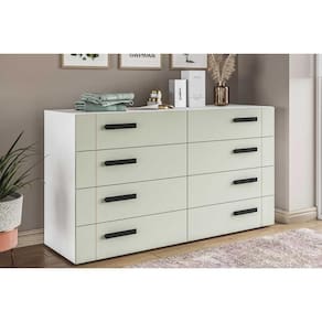 Cômoda Casal Lisboa c/ 8 Gavetas Branco/Verde - Politorno