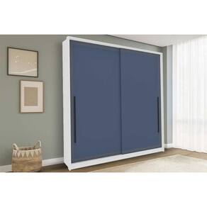 Guarda Roupa 2 Portas de Correr e 2 Gavetas Valência Branco/Azul - Politorno
