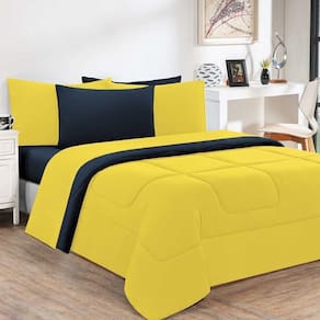 Edredom Malha 100% Algodão Gran Moratta 1 Peça Casal - Amarelo-azul Marinho