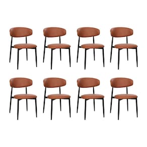 Kit 8 Cadeiras De Jantar Lucy Estrutura Aço Carbono Laminado Preto Com Estofado Poliuretano Caramelo