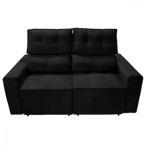 Sofá Para Sala Reclinavel Estofado Price 180cm Veludo Preto Preto