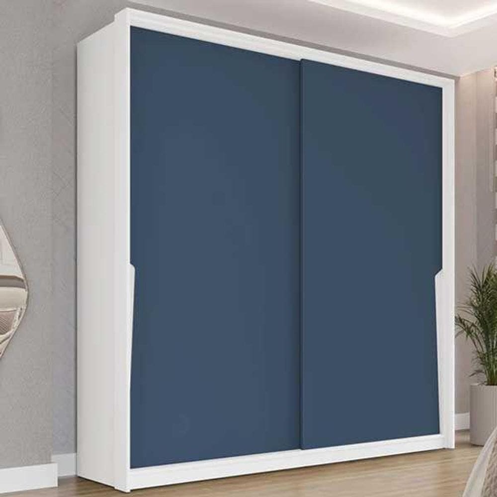Guarda Roupa 2 Portas de Correr e 2 Gavetas Porto Branco/Azul - Politorno