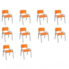 Kit 10 Cadeiras Infantil Iso, Escola, Base Cinza- Laranja