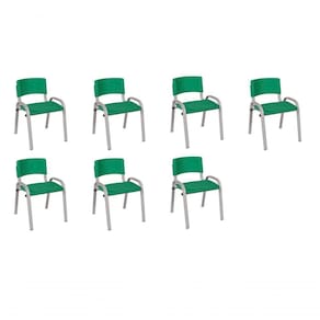 Kit 7 Cadeiras Infantil Iso, Escola, Base Cinza- Verde Escuro