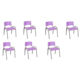 Kit 7 Cadeiras Infantil Iso, Escola, Base Cinza- Lilas