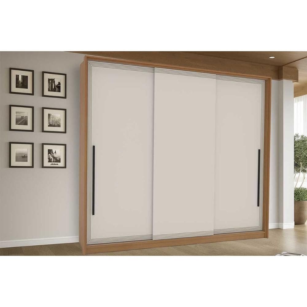 Guarda Roupas 3 Portas de Correr de e 4 Gavetas Valência Freijo/Creme - Politorno