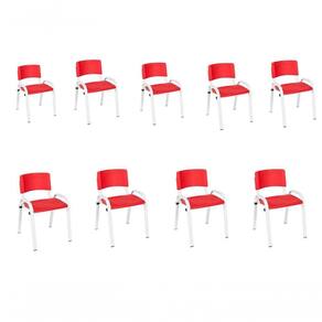 Kit 9 Cadeiras Infantil Iso, Escola, Base Branco- Vermelho
