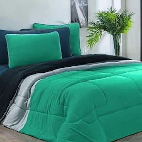 Edredom Malha 100% Algodão Urbano 1 Peça Casal - Verde Jade-mescla-preto