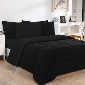 Kit Edredom Malha 100% Algodão Gran Moratta 3 Peças King - Preto-preto