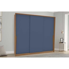 Guarda Roupa Casal 3 Portas de Correr e 4 Gavetas Porto Freijo/Azul - Politorno
