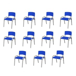 Kit 11 Cadeiras Infantil Iso, Escola, Base Cinza-azul