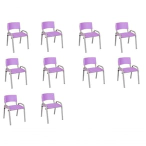 Kit 10 Cadeiras Infantil Iso, Escola, Base Cinza- Lilas