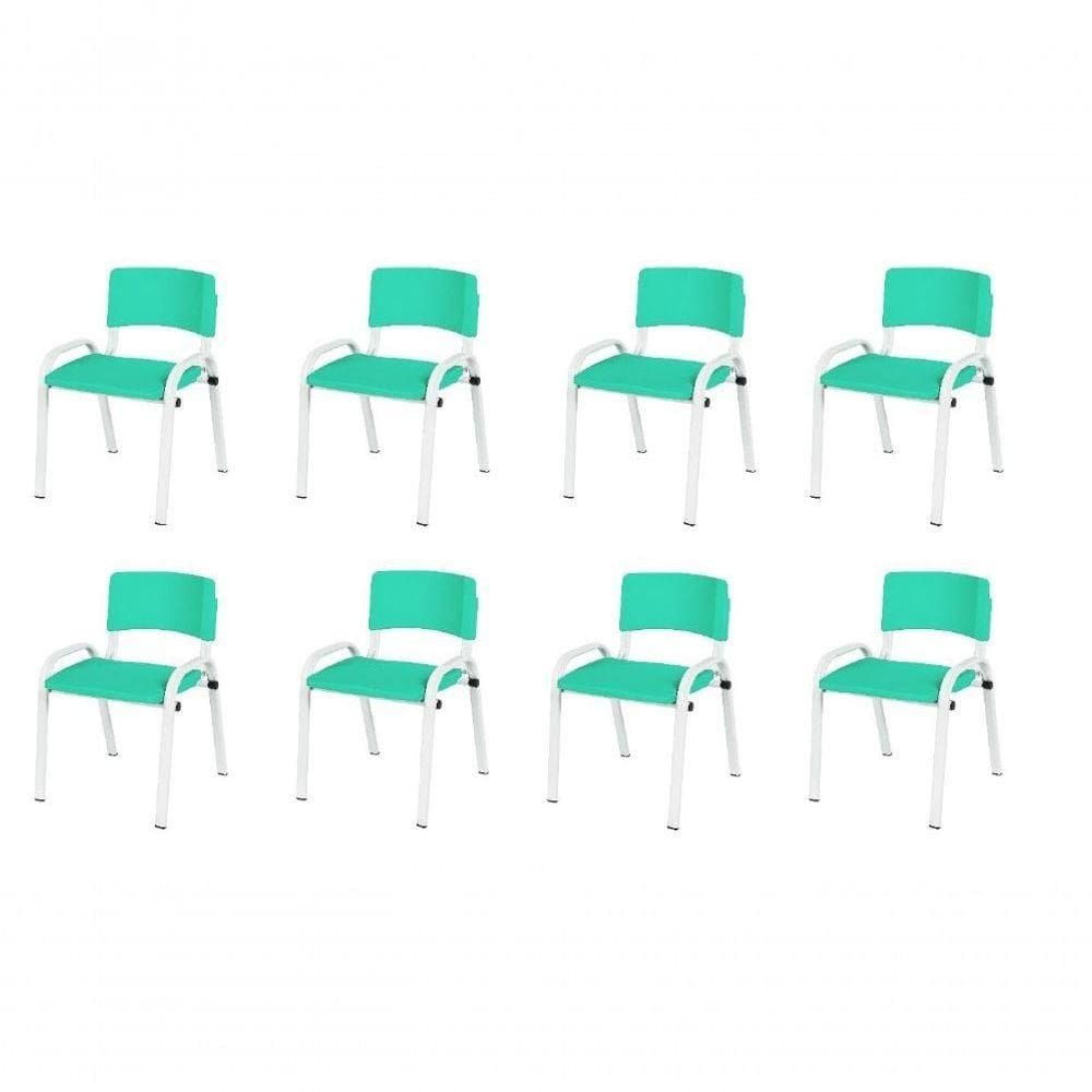 Kit 8 Cadeiras Infantil Iso, Escola, Base Branco- Verde água
