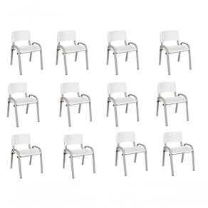 Kit 12 Cadeiras Infantil Iso, Escola, Base Cinza- Branco