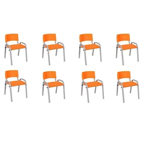 Kit 8 Cadeiras Infantil Iso, Escola, Base Cinza-laranja