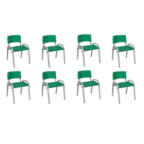 Kit 8 Cadeiras Infantil Iso, Escola, Base Cinza- Verde Escuro