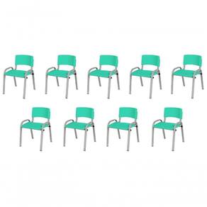 Kit 9 Cadeiras Infantil Iso, Escola, Base Cinza- Verde água