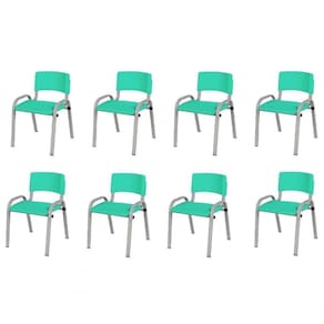 Kit 8 Cadeiras Infantil Iso, Escola, Base Cinza- Verde água