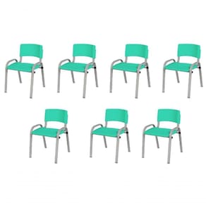 Kit 7 Cadeiras Infantil Iso, Escola, Base Cinza- Verde água