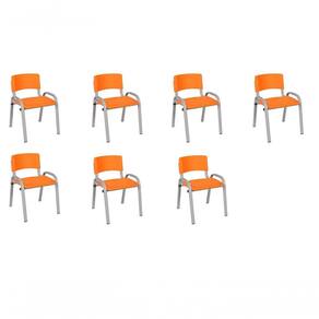 Kit 7 Cadeiras Infantil Iso, Escola, Base Cinza-laranja