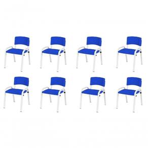Kit 8 Cadeiras Infantil Iso, Escola, Base Branco- Azul