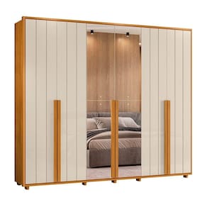 Guarda-roupa Casal Volpi Ripado 6 Portas 6 Gavetas 2 Portas C/ Espelho - 7 Decor Cinamomo E Off White