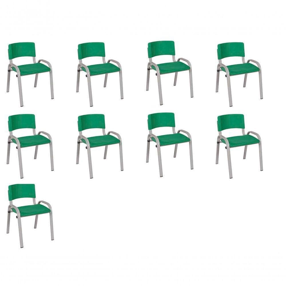 Kit 9 Cadeiras Infantil Iso, Escola, Base Cinza- Verde Escuro