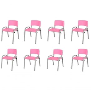 Kit 8 Cadeiras Infantil Iso, Escola, Base Cinza- Rosa